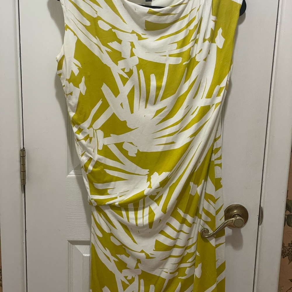 Ann Taylor Yellow and White Abstract Midi Dress